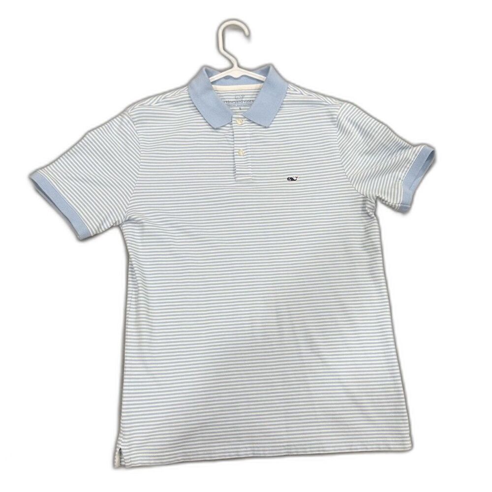 Vineyard Vines Men's Striped Polo Light Blue White Cotton Stretch S